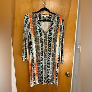 Diane Von Furstenberg Long Sleeve Dress in Orange, Blue, and Black